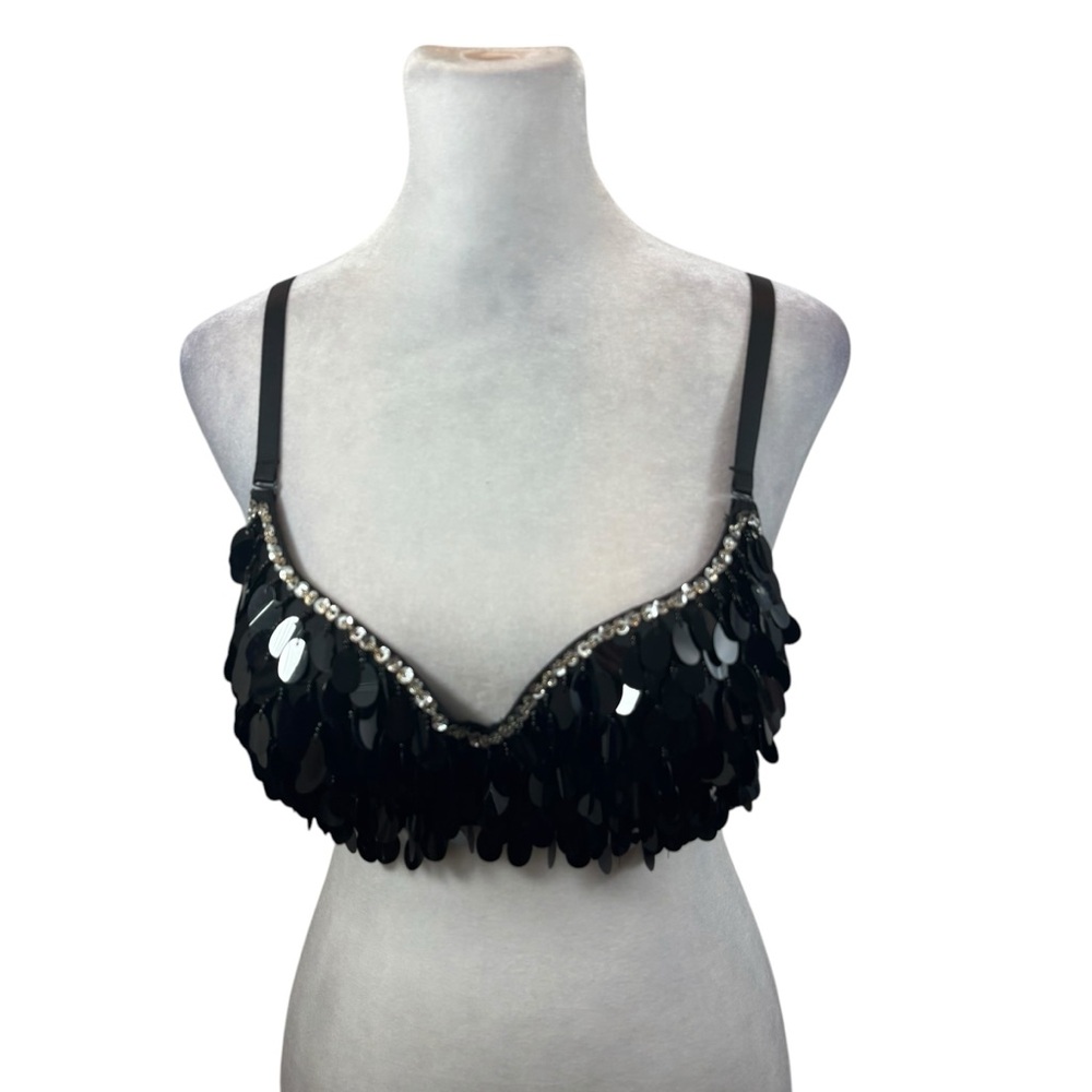 Arden B‎ Paillette Sequin Bra Top Black and Silver Size Small